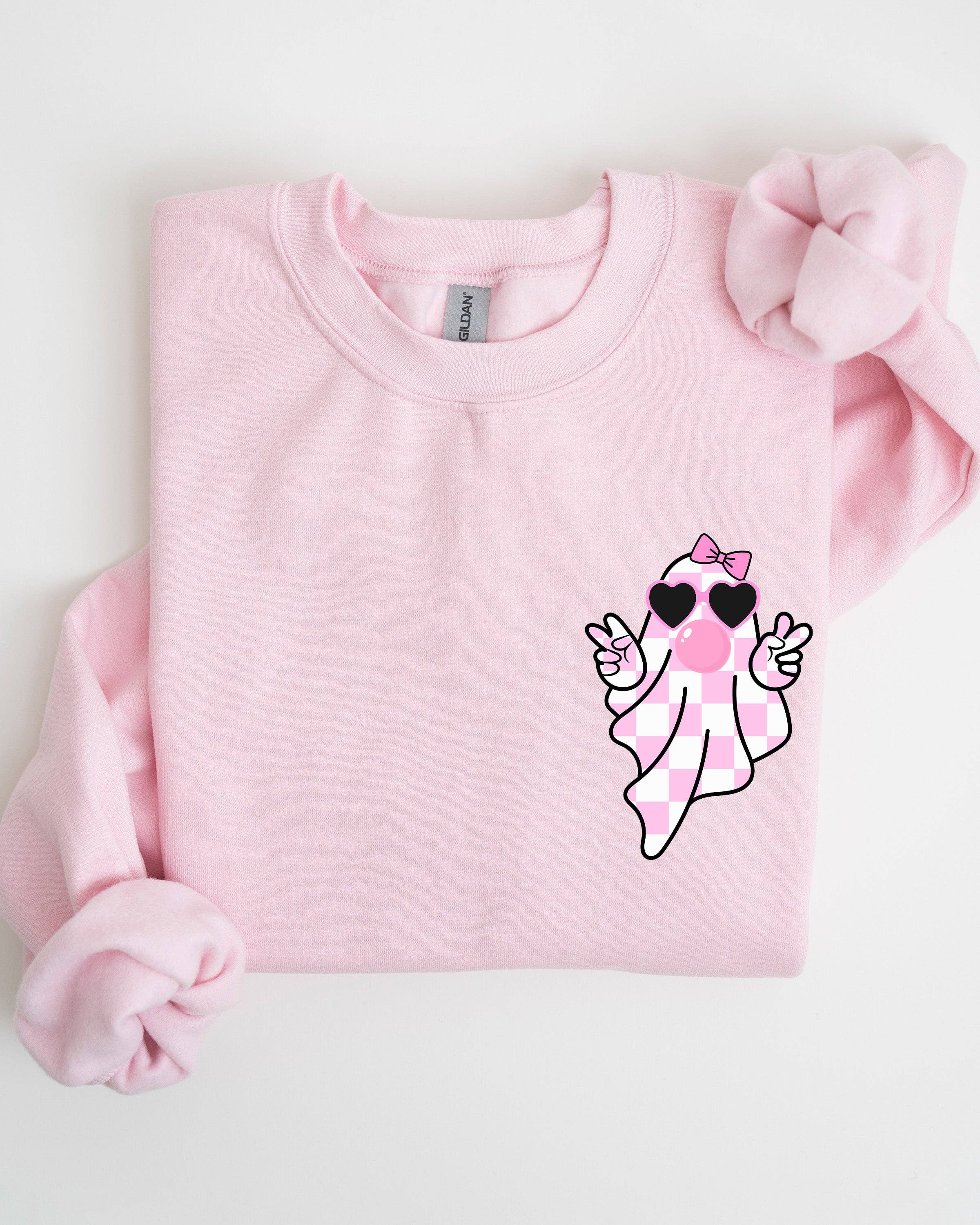 Cute Pink Bubblegum Ghost Pocket Print Halloween  Sweatshirt