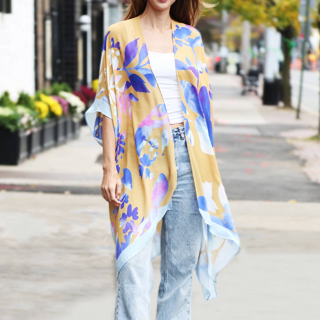Leaves Print Summer Kimono Cover-Up