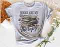 Books Are My Therapy Flowers - Cute Book Canvas Gray T-Shirt