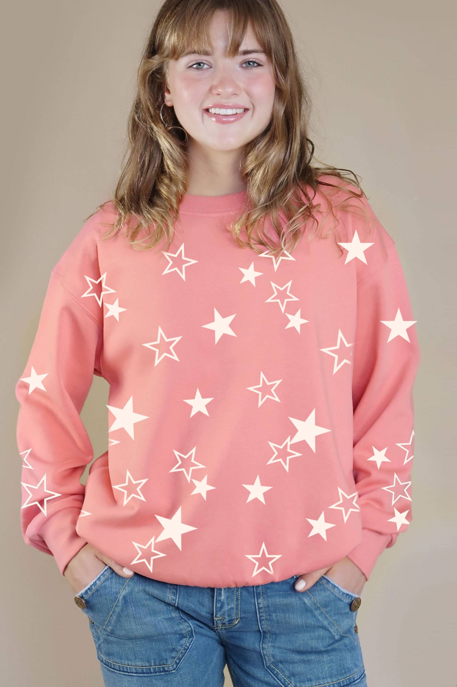 Allover Stars Puff Graphic Brushed Sweatshirts