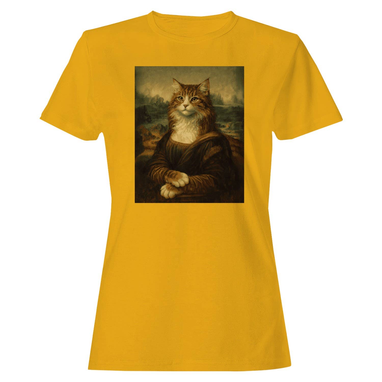 Mona Lisa Cat Parody Women's T-Shirt Gold