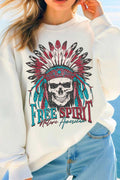 Free Spirit Native American Skull Graphic Brushed Sweatshirt
