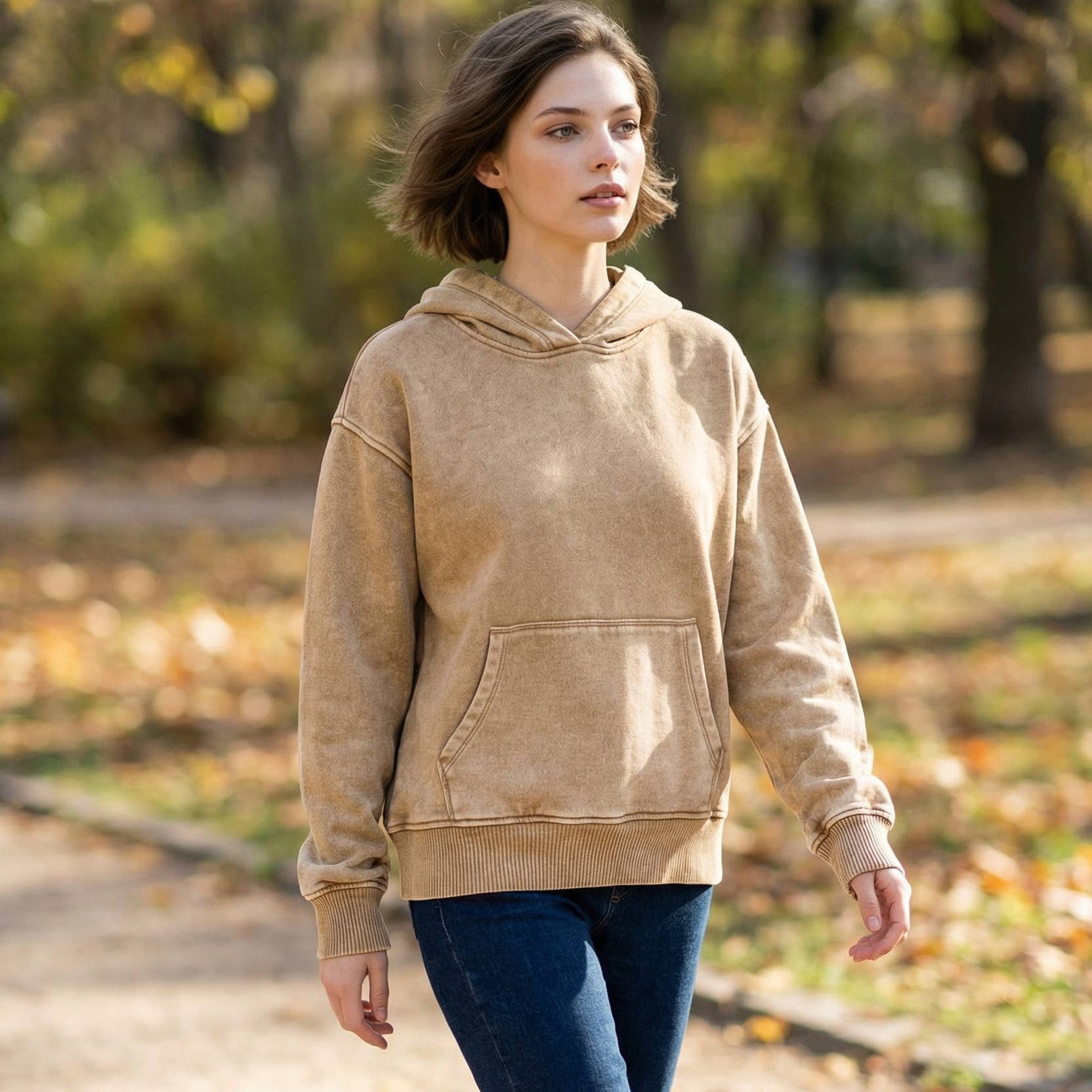 .....Fleece Acid Wash Kangaroo Pocket Hoodie