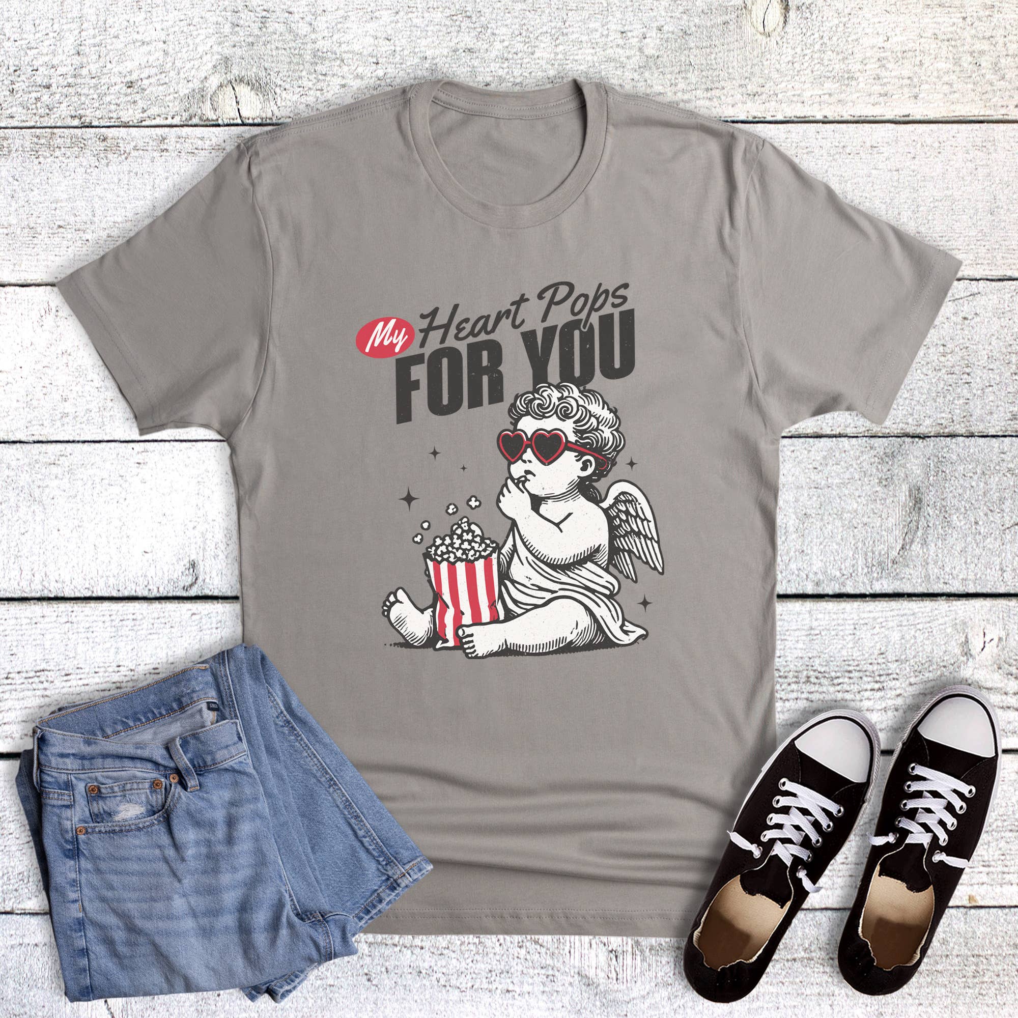 Valentine My Heart Pops Popcorn Graphic Tee