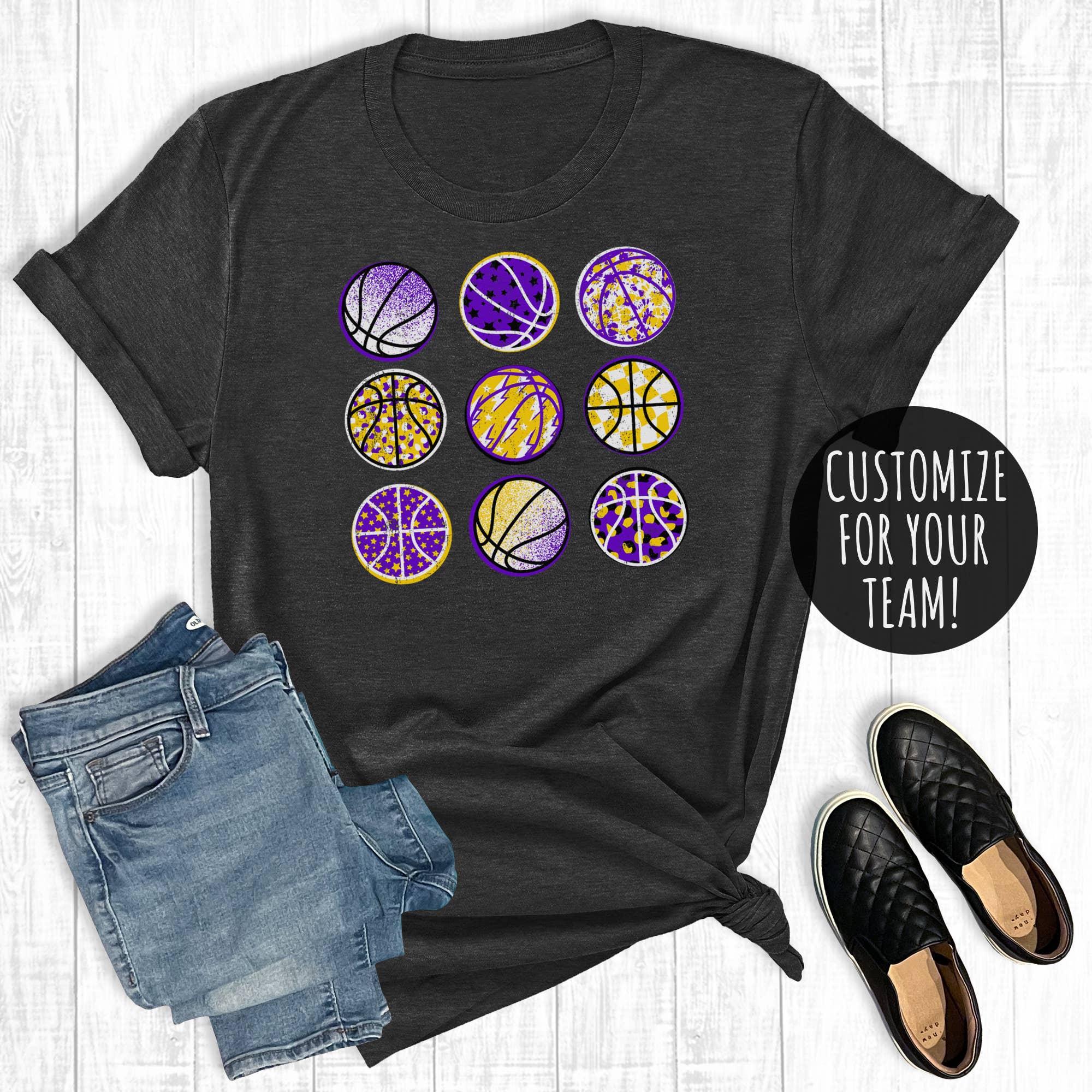 Custom Team Color Basketballs Graphic Tee