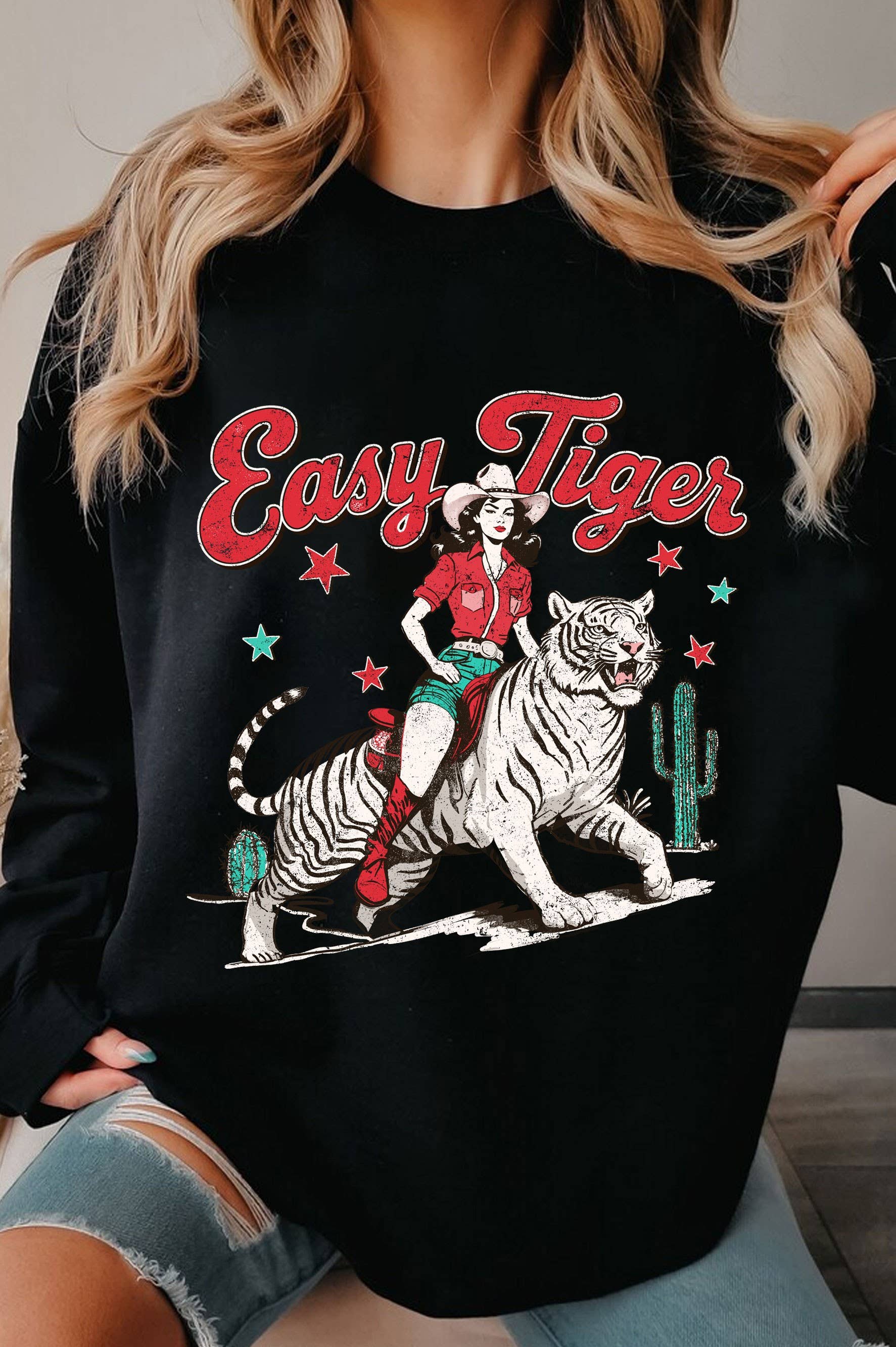 Easy Tiger Cowgirl Graphic Brushed Sweatshirts