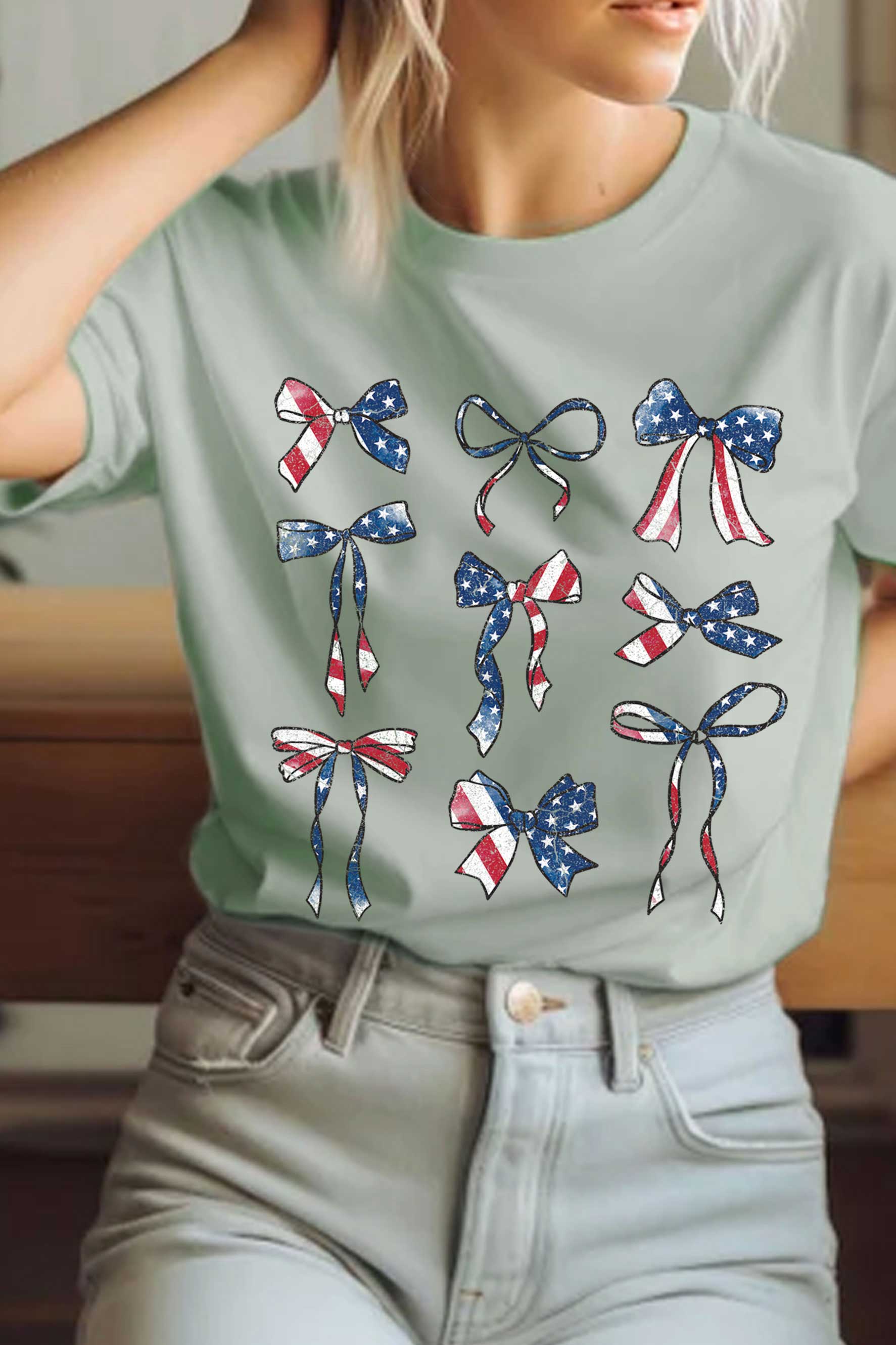 America Flag Coquettes Bow Graphic Tshirts