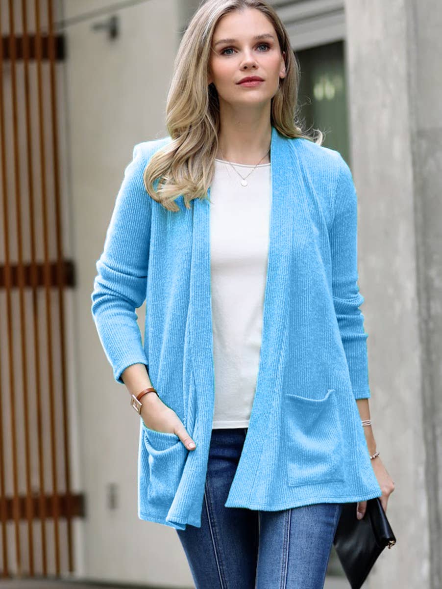 ',...Heather Ribbed Sweater Open Front Cardigan
