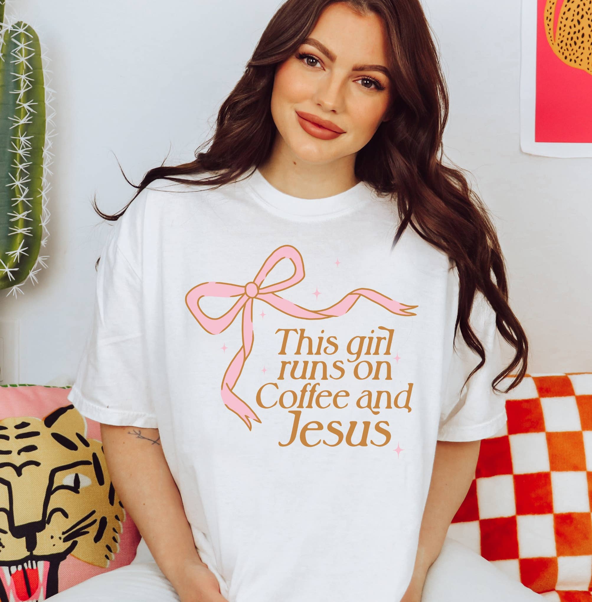 This Girl Runs On Coffee and Jesus Religious Bow Tee