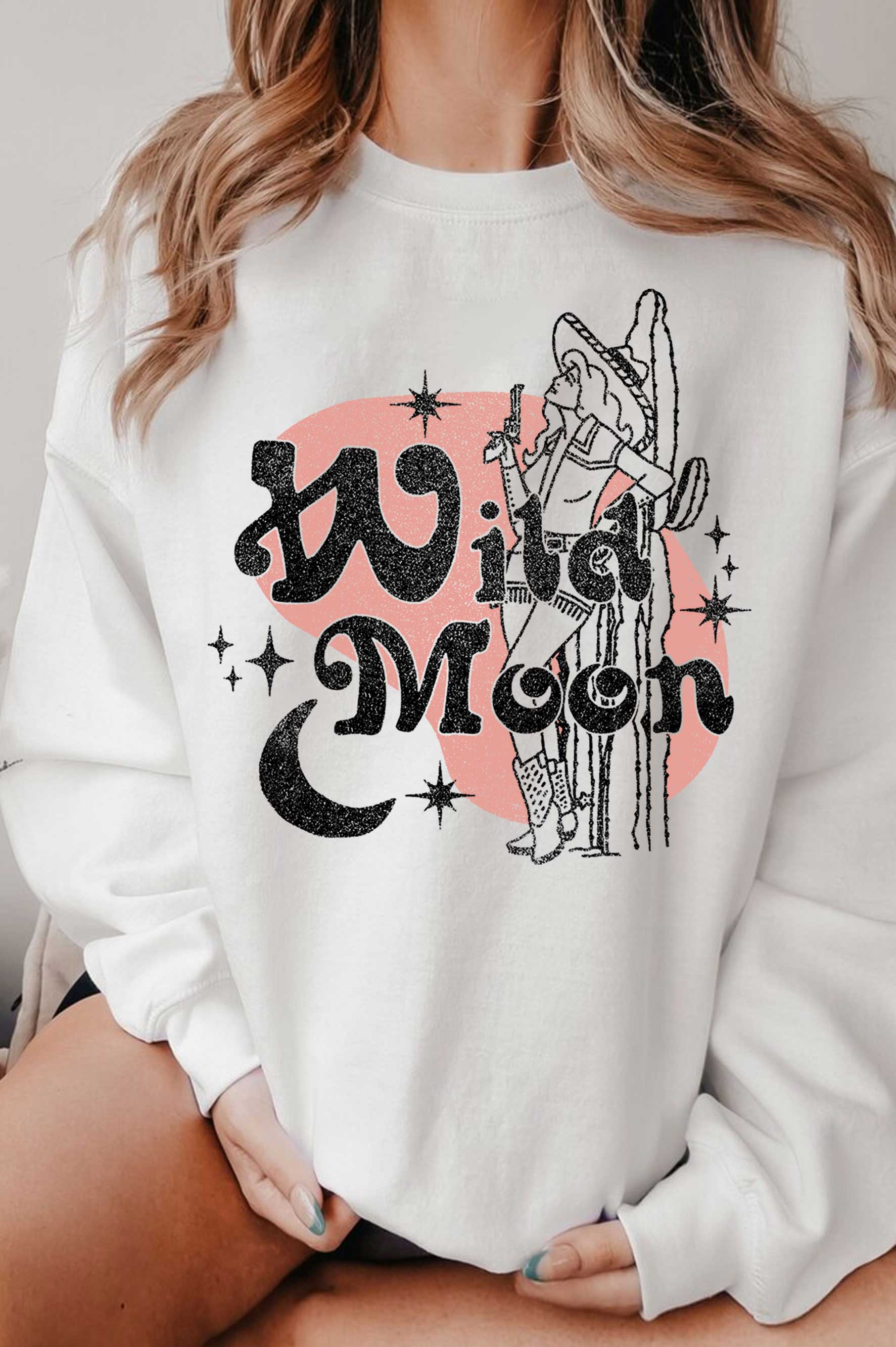 Wild Moon Cowgirl Graphic Brushed Sweatshirts