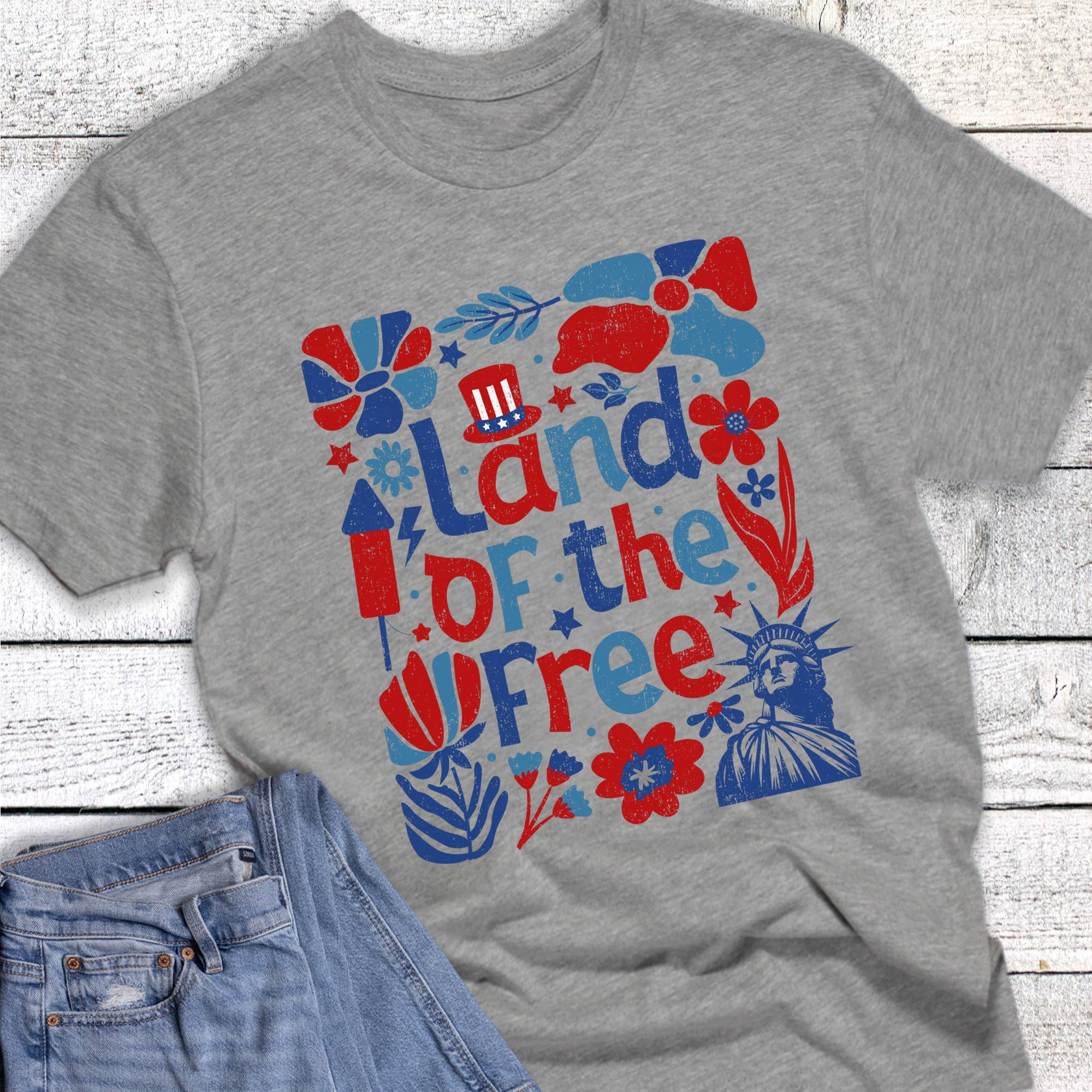 Patriotic Boho Land of the Free Statue Graphic Tee