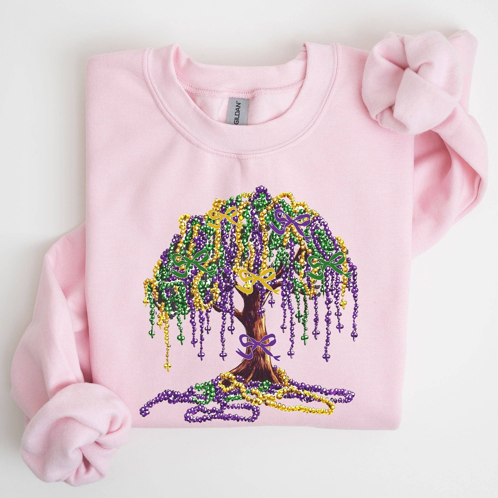 Mardi Gras, Bead Tree, Coquette Fleur De Lis Sweatshirt