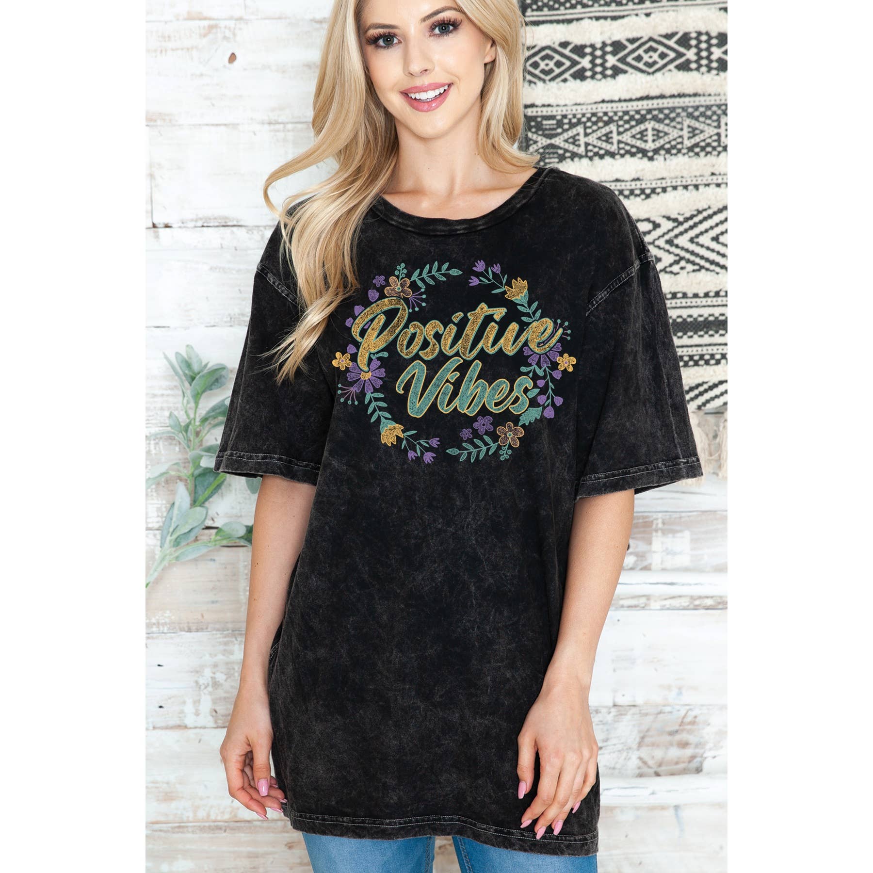 Positve Vibes - Unisex Oversized Mineral Wash