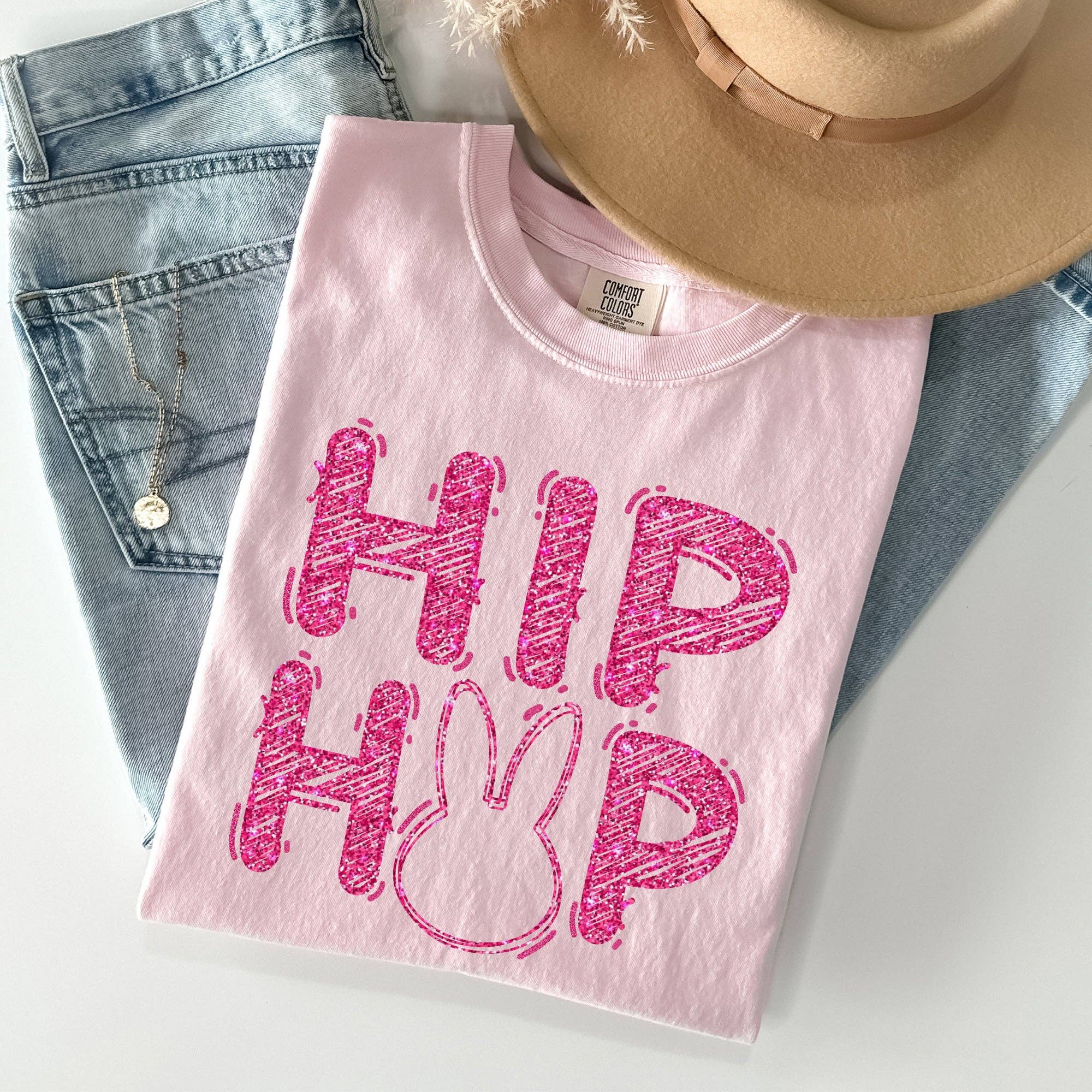 Hip Hop, Retro Glitter Effect, Bunny, Rabbit, Easter Tshirt