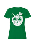 St. Patrick's Day Lucky Cat with Shamrocks & Hat Women's Tee