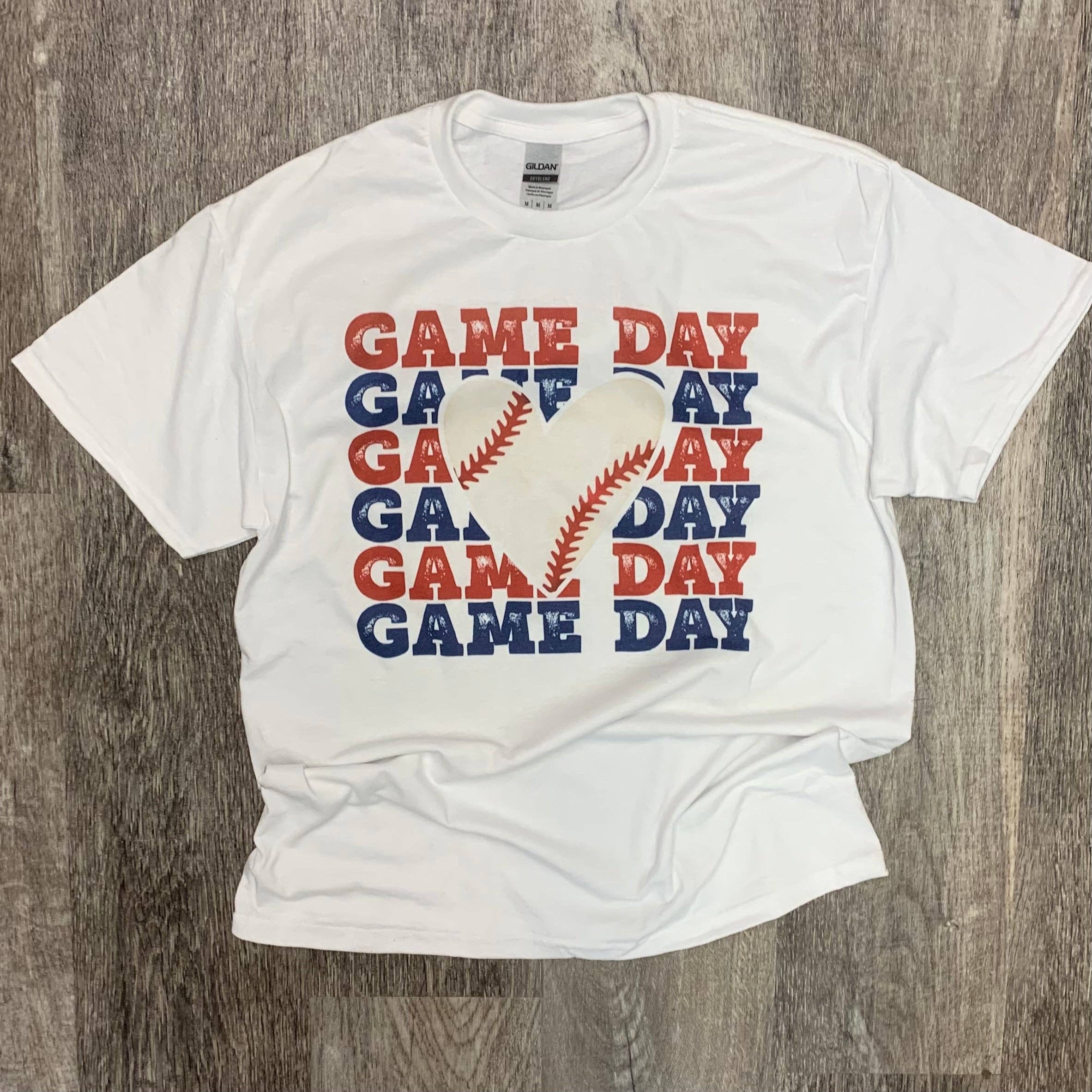 Baseball Game Day Stacked On White Tee