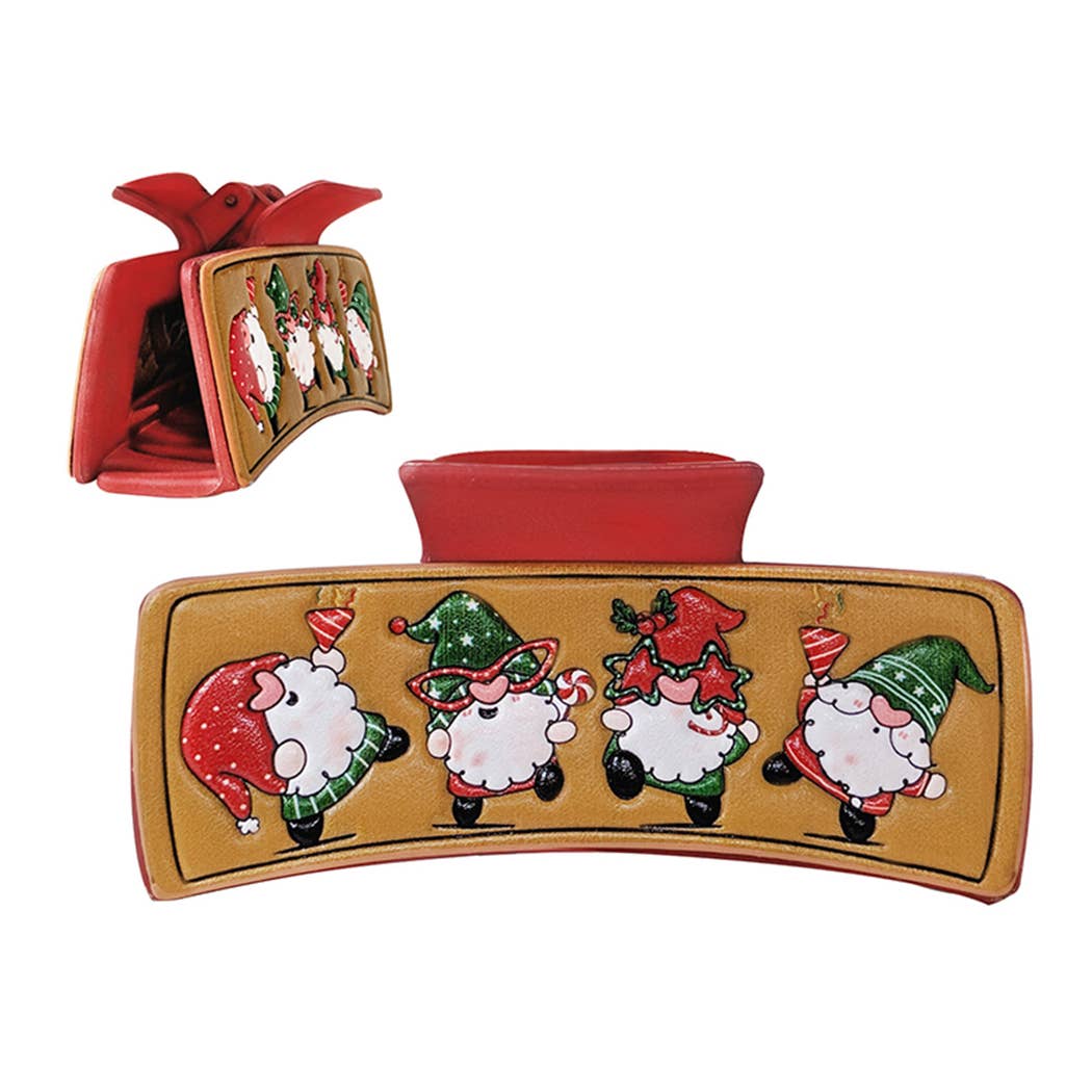 Christmas Gnome Print Leather Hair Claw