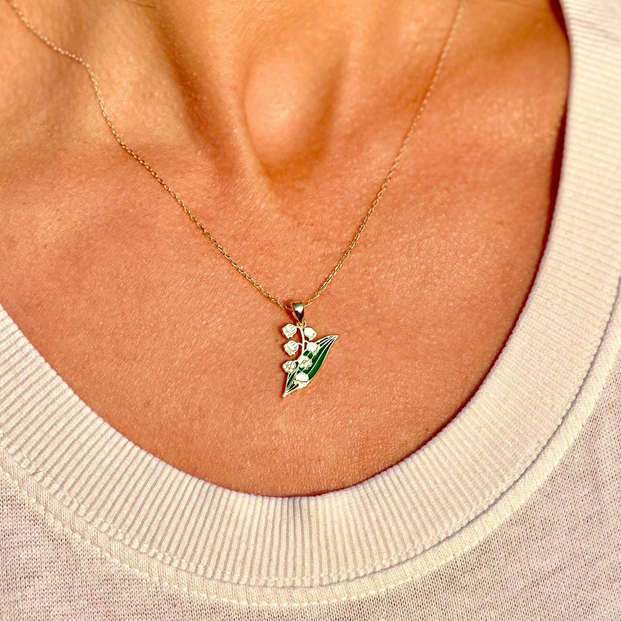 Lily of the Valley Necklace May Birth Month Mothers Day Gift