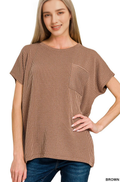 .Raised Rib Front Pocket Boxy Top
