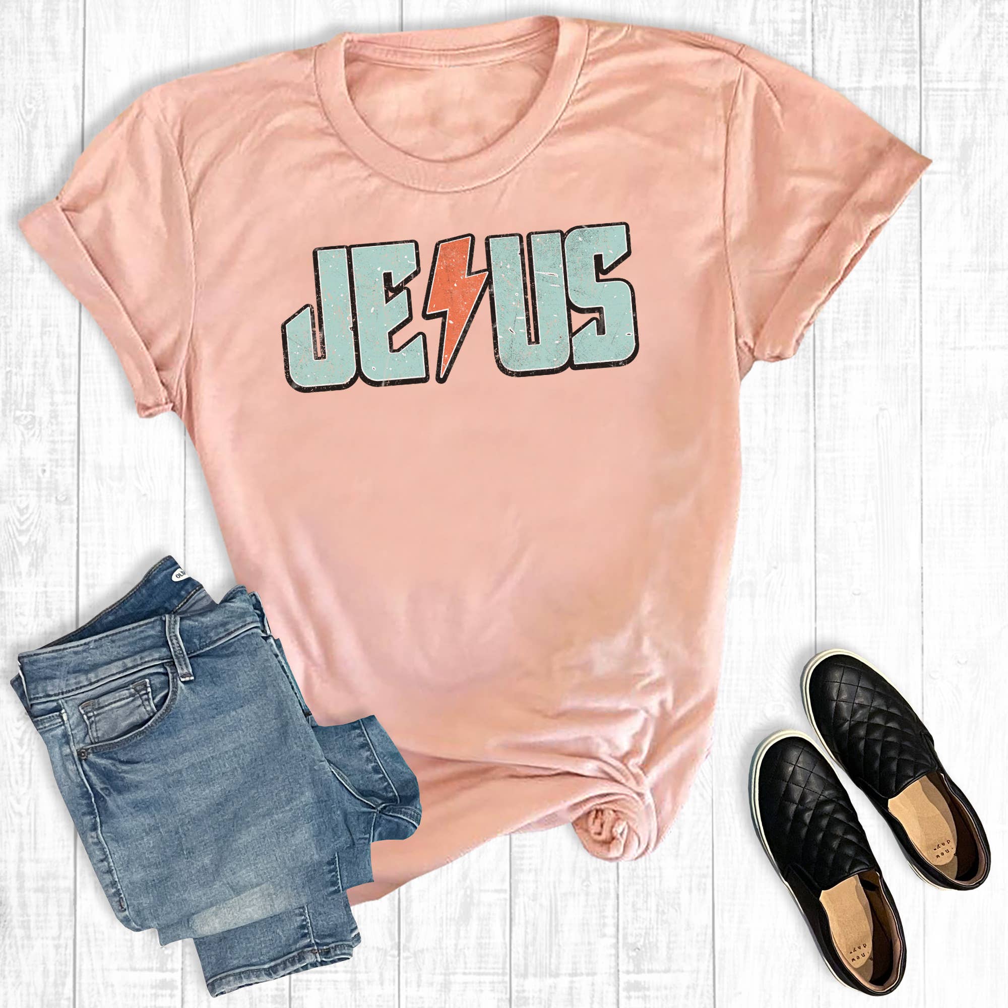 Retro Jesus Lightning Bolt Graphic Tee