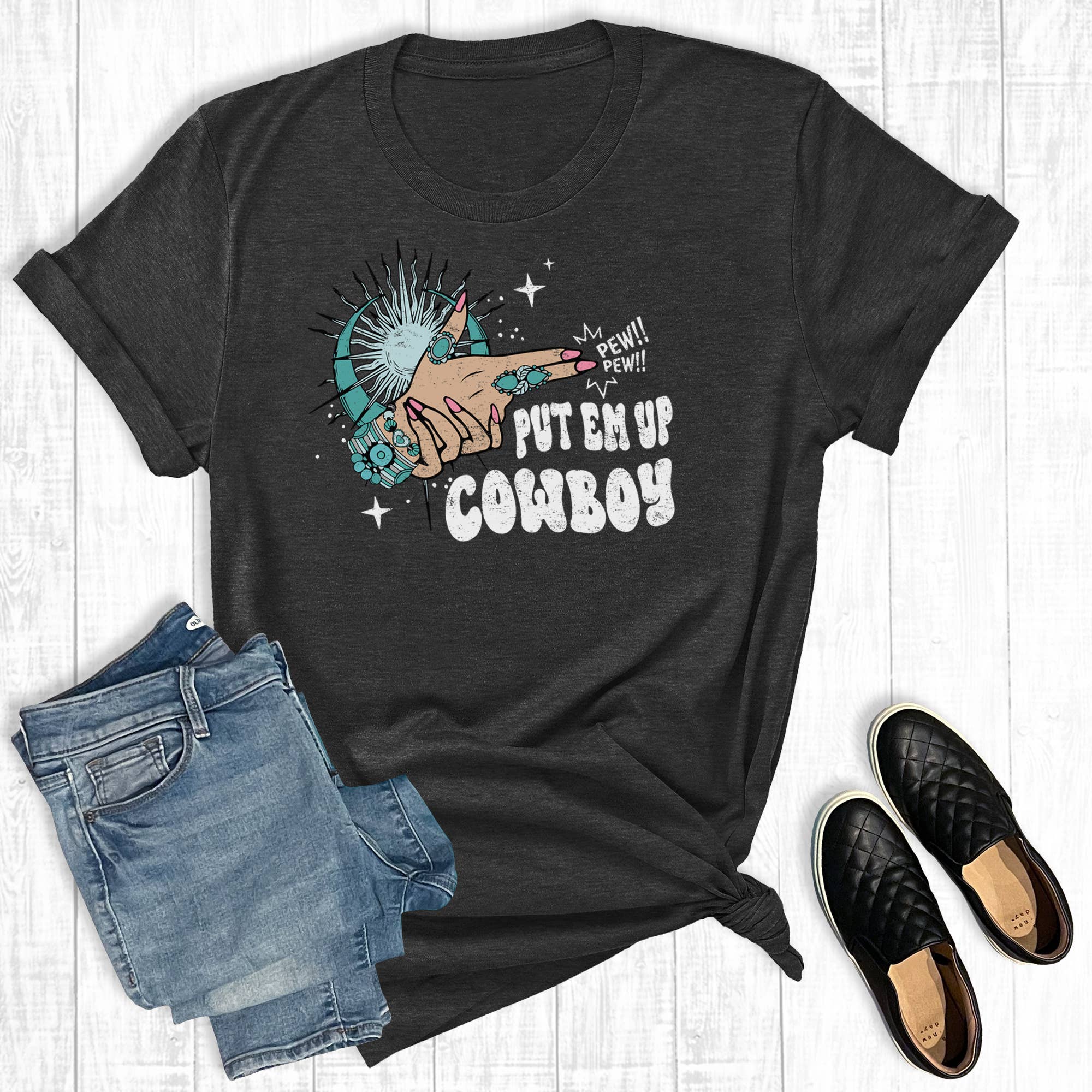 Western Turquoise Put 'em Up Cowboy Graphic Tee