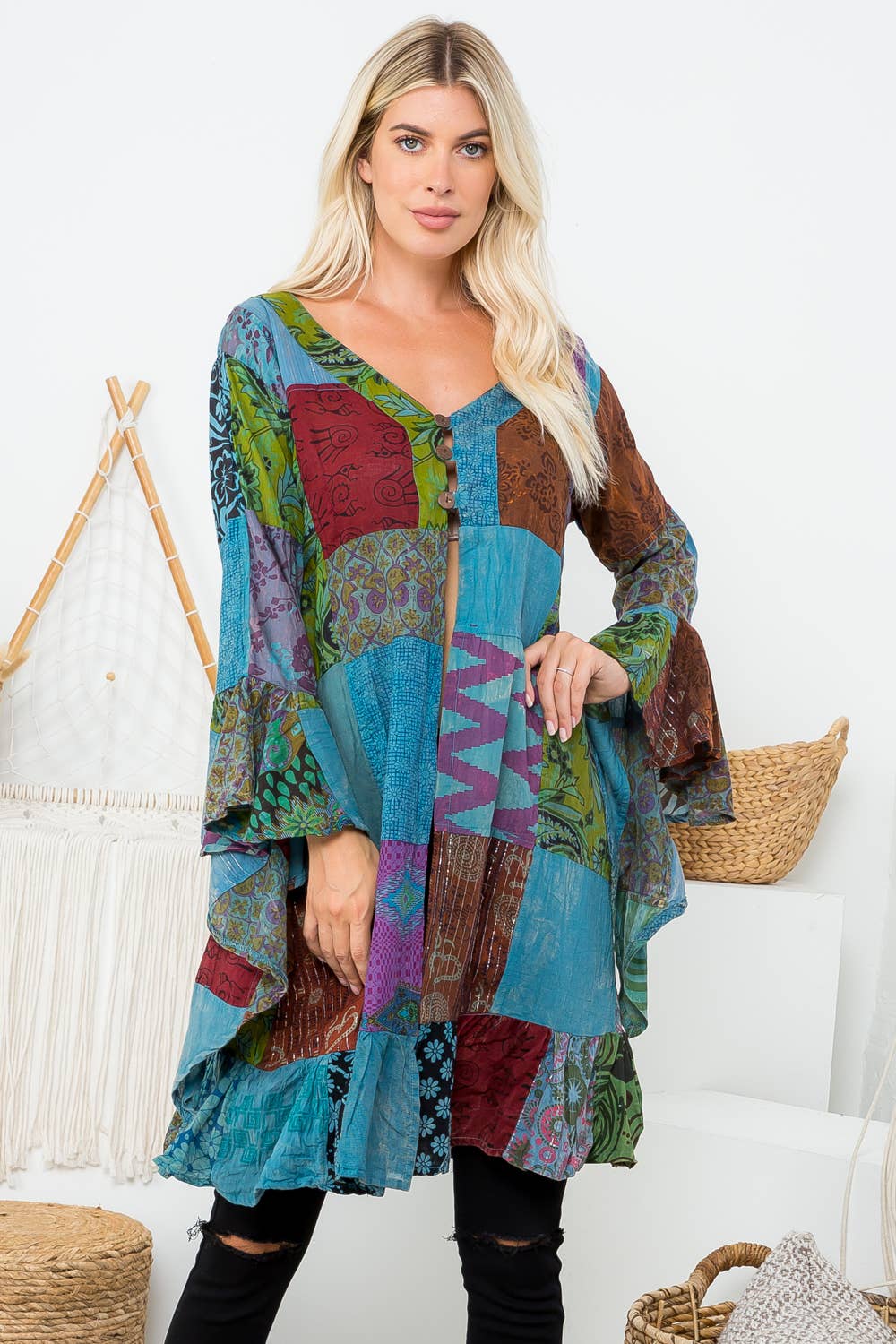 Patchwork Ruffle Kimono (KT-1354)