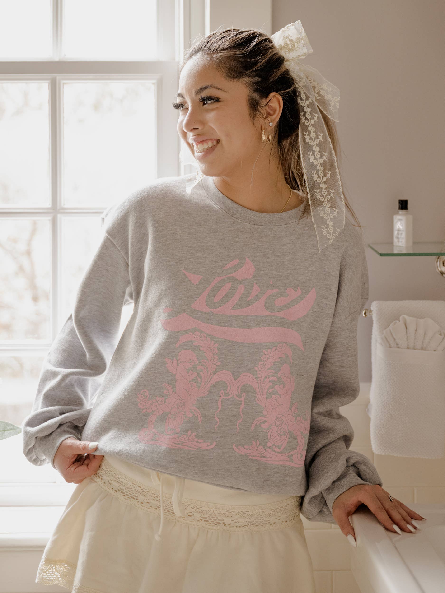 Love Cherub Valentine's Day Gray Fleece Raglan Sweatshirt