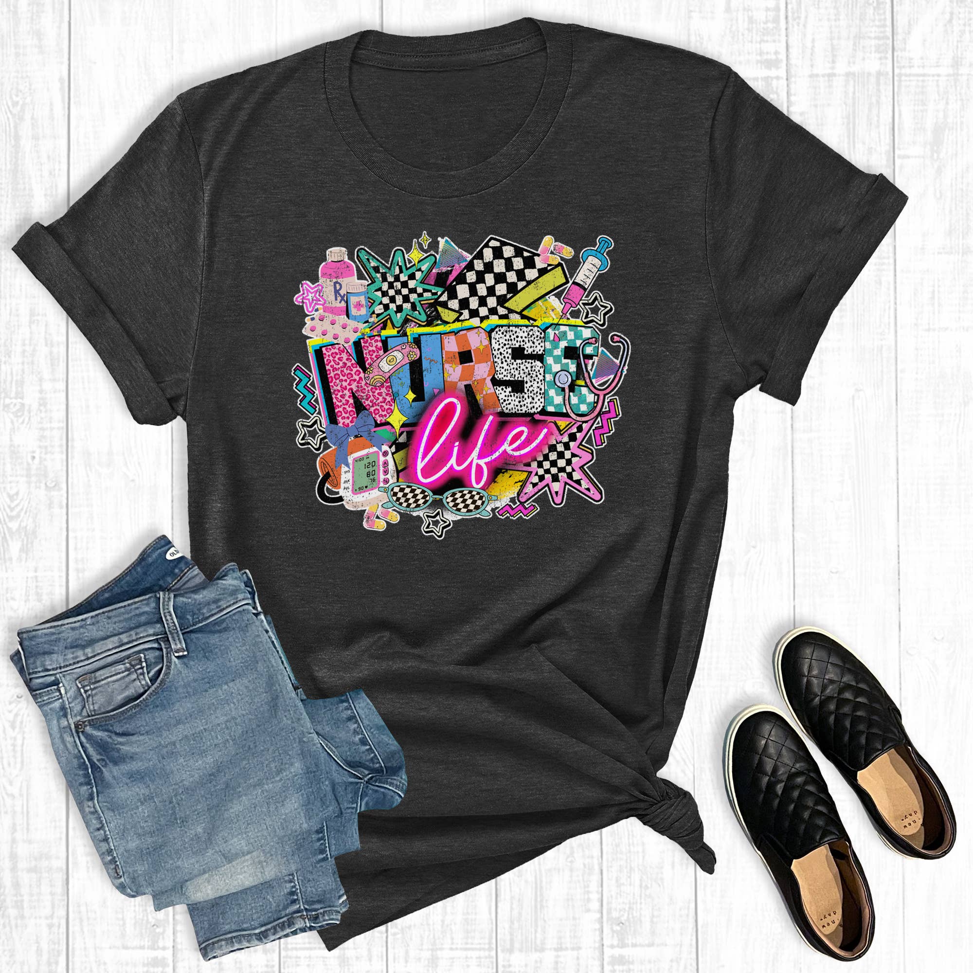 Retro Neon Nurse Life Graphic Tee