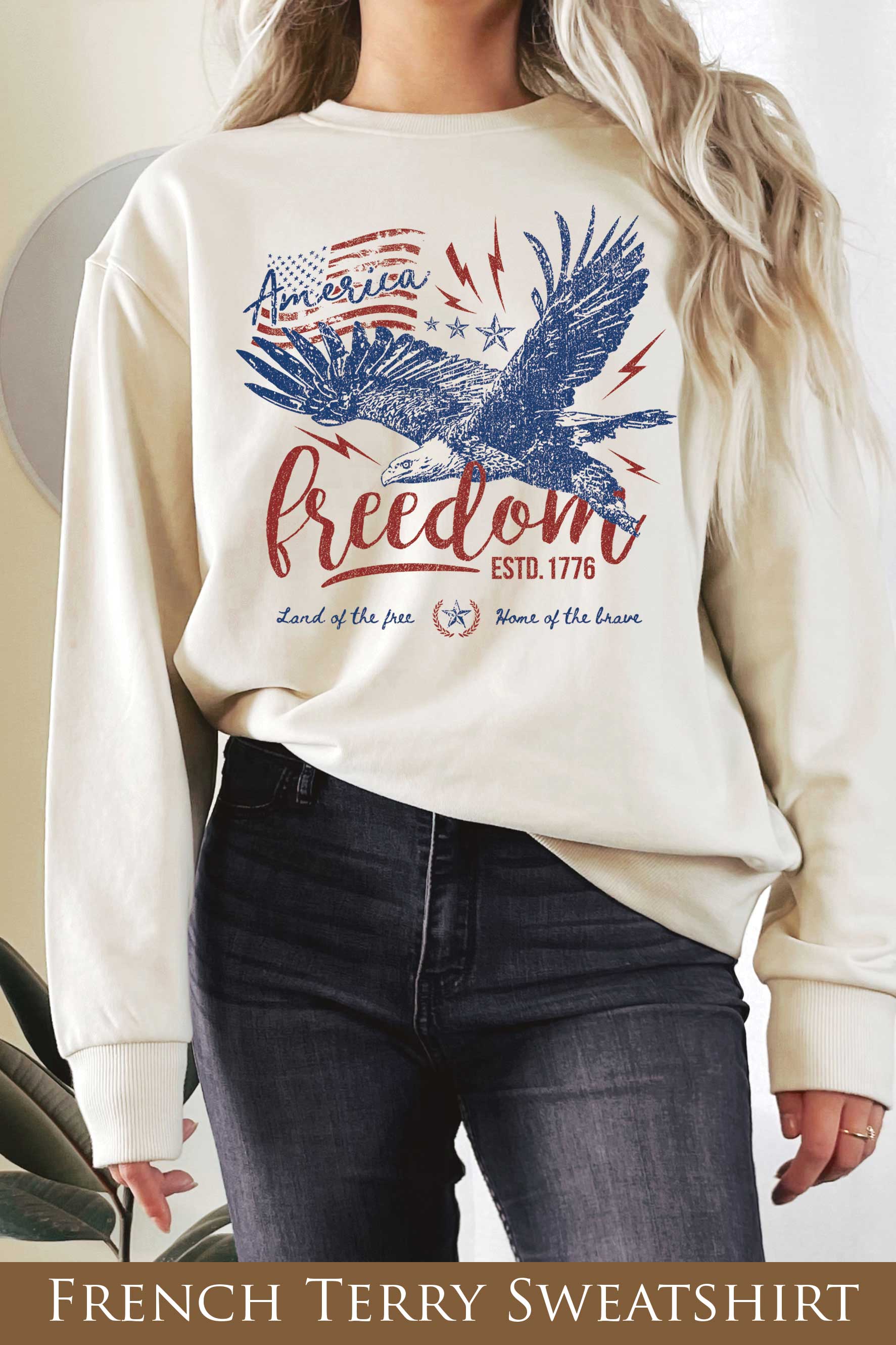 America Land of the Free Eagle Graphic Terry Sweatshirts