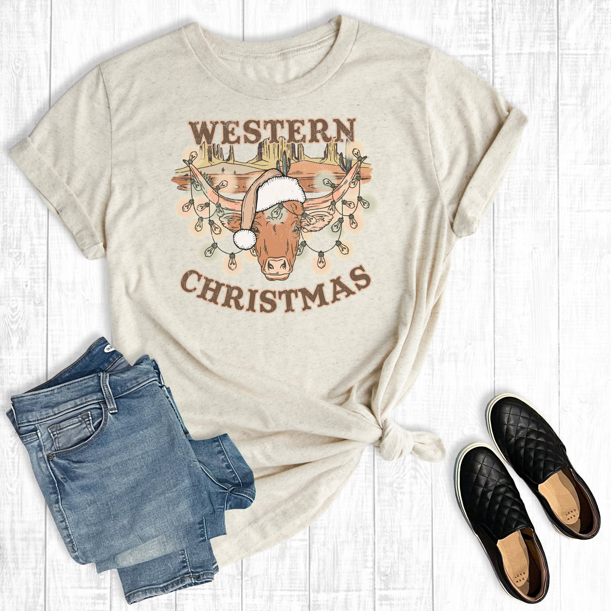 Cow Western Christmas Graphic Tee