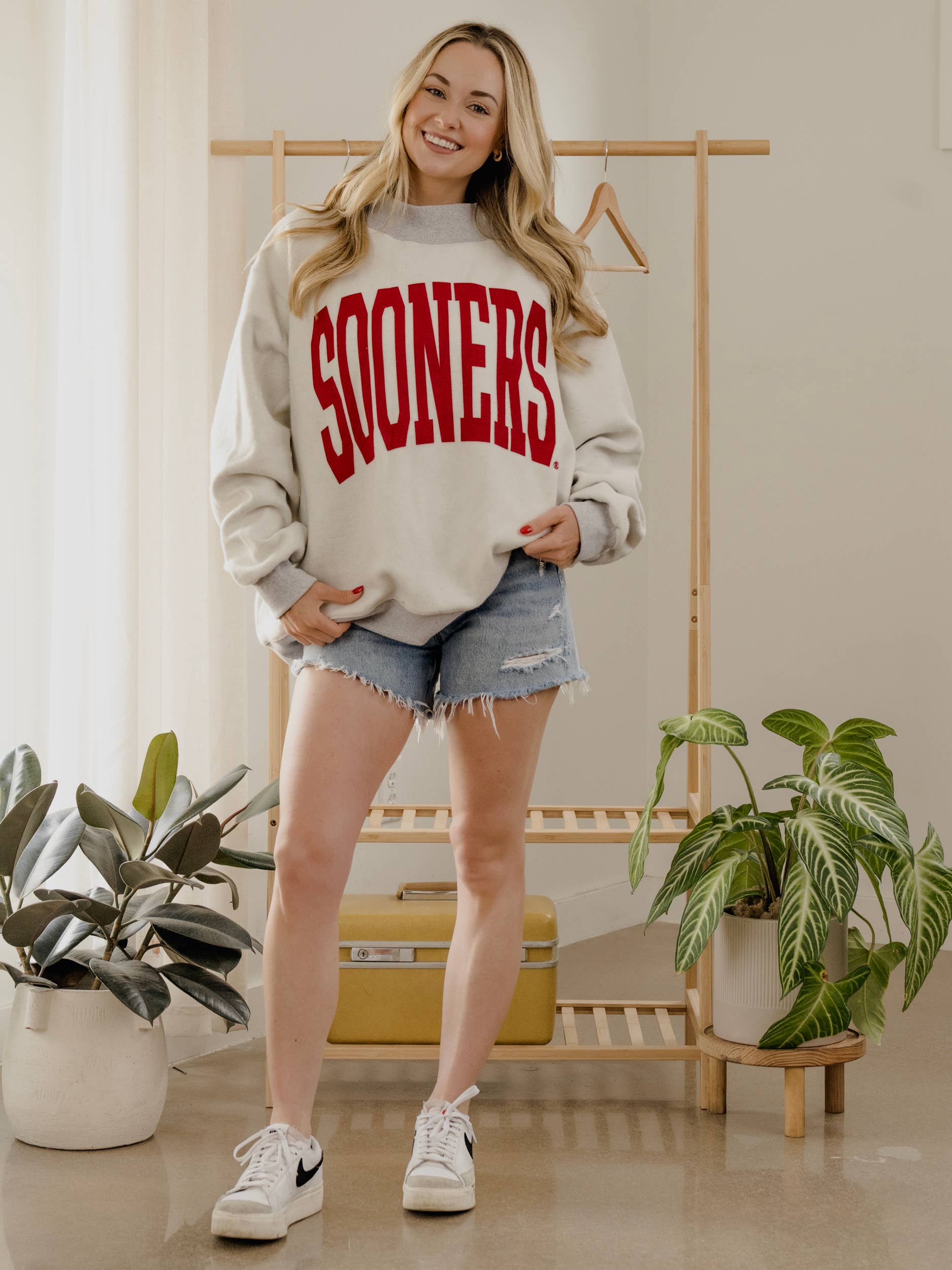 Ou Sooners Tall Boy Gray Reversible Mock Neck Sweatshirt