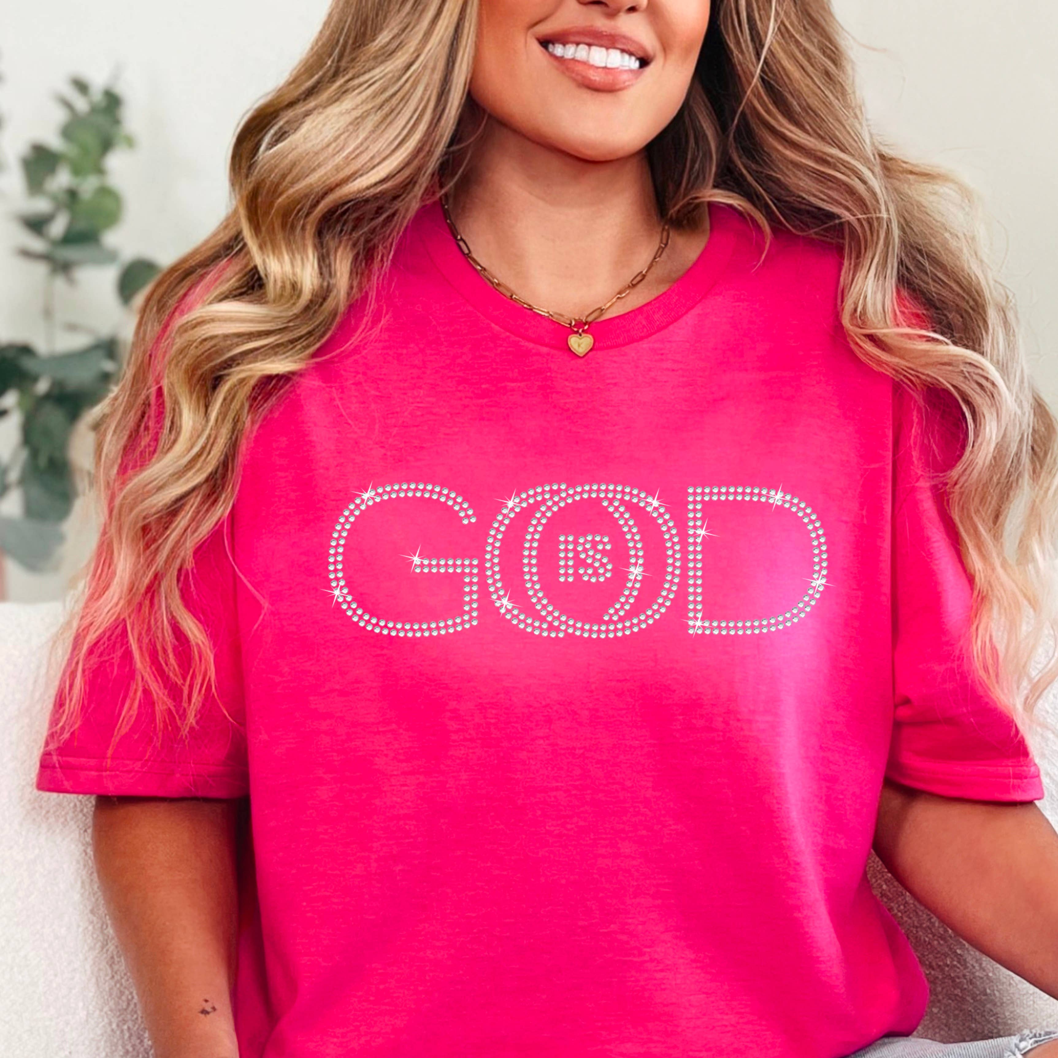 Rhinestone God Is Good Christian Graphic T-Shirt | Gildan