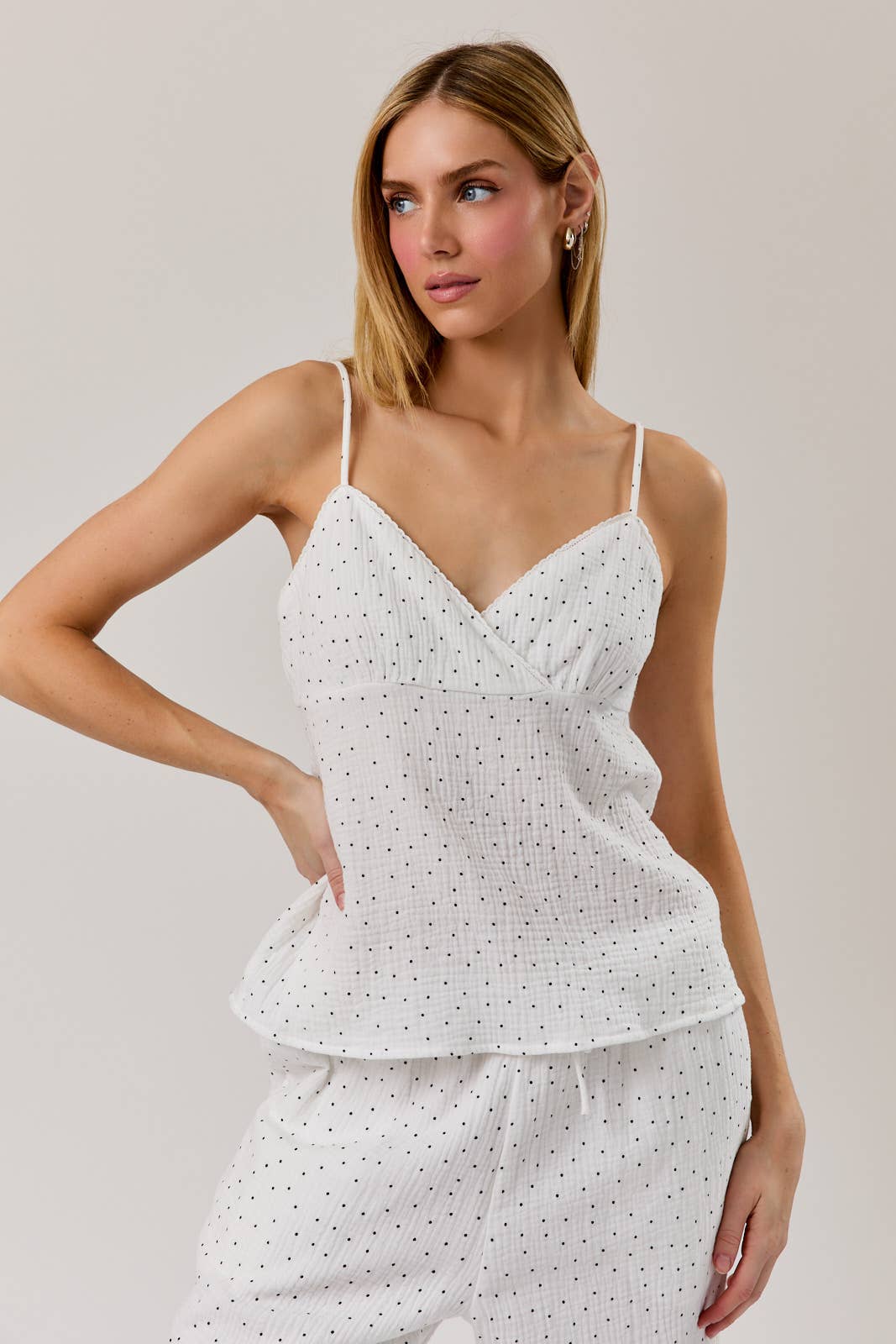 Shoulder Strap Surplice Lace Tirm Detailed Baby Doll Top