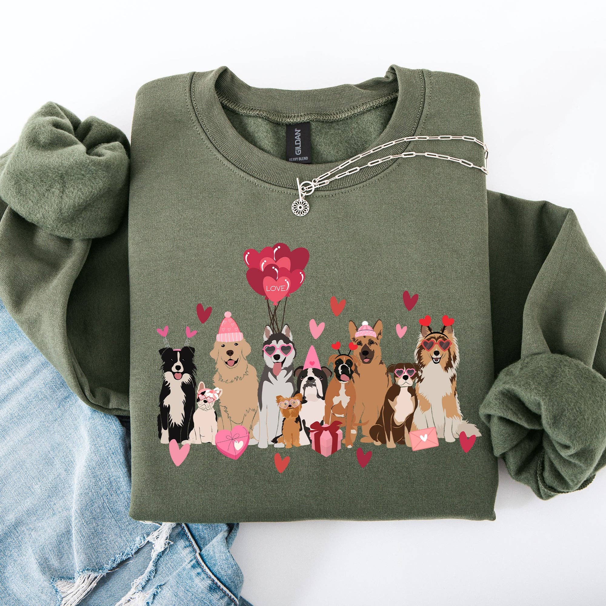 Valentine's Dogs, Balloons, Animal Lover, Hearts Sweatshirt
