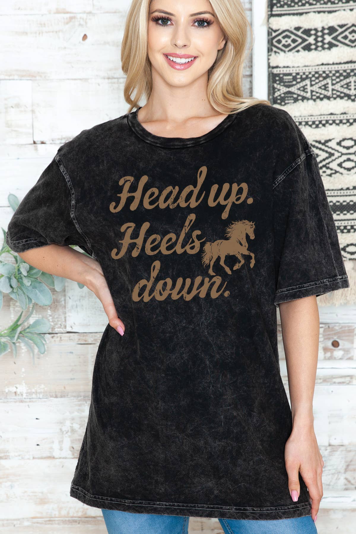 Women Western Graphic Print Oversize Mineral Top