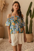 Off Shoulder Lemon Print Top