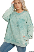 ', Plus French Terry Acid Wash Raw Edge Front Pocket