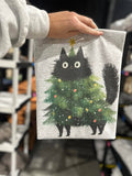 Black Cat Christmas Tree On Ash Gray Tee
