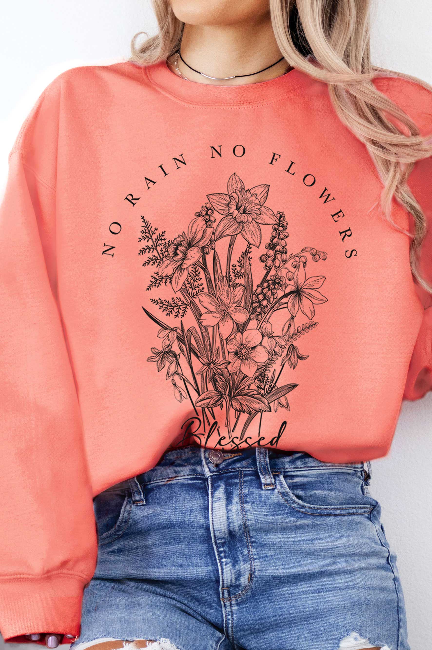 No Rain No Flowers Graphic Brushed Sweatshirts