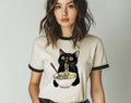 Cat Eating Ramen - Cute Funny Cat Tea Ringer Shirt