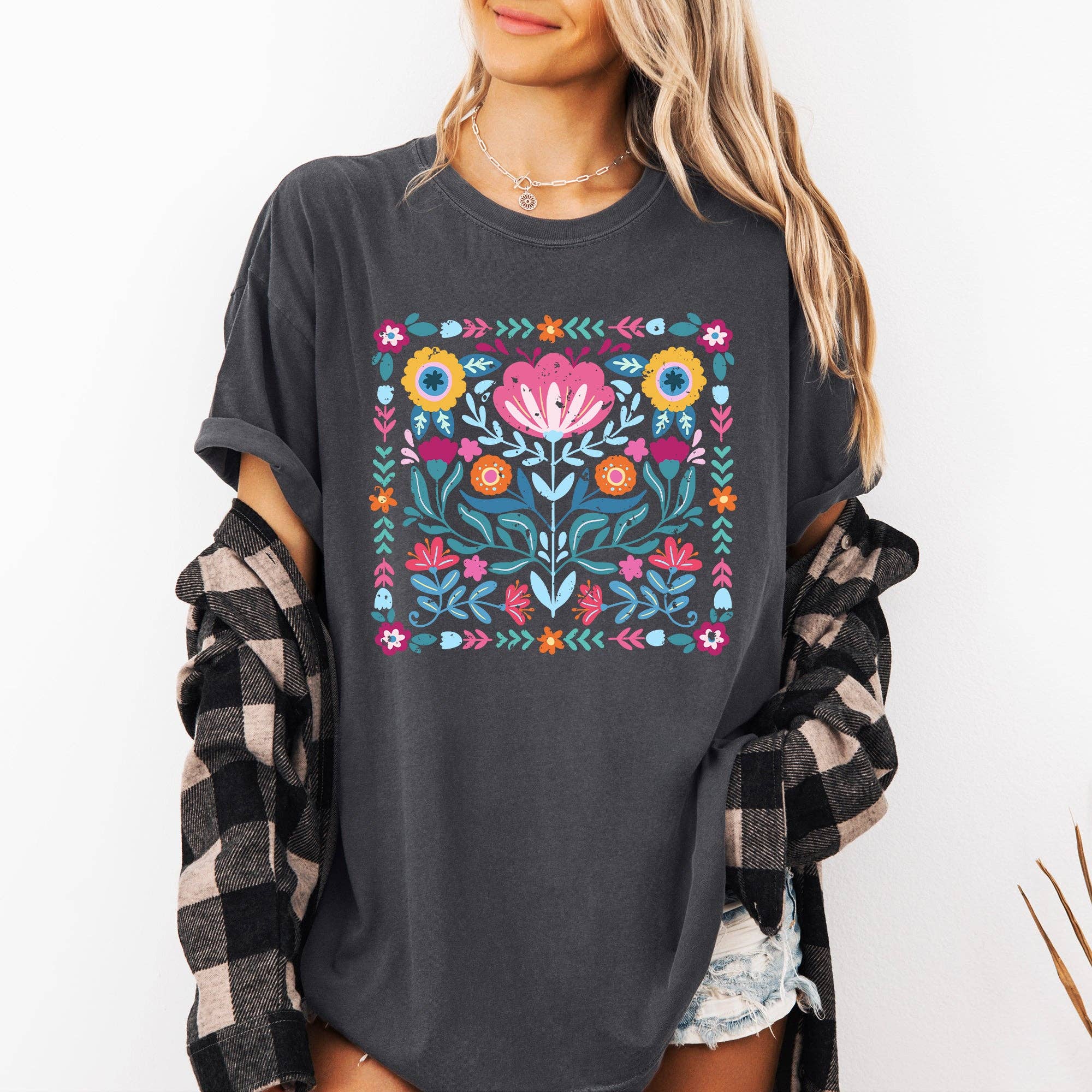 Folk Art Flowers, Summer Floral Retro Comfort Colors T-Shirt