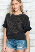 Women Howdy Graphic Print Mineral Wash Top