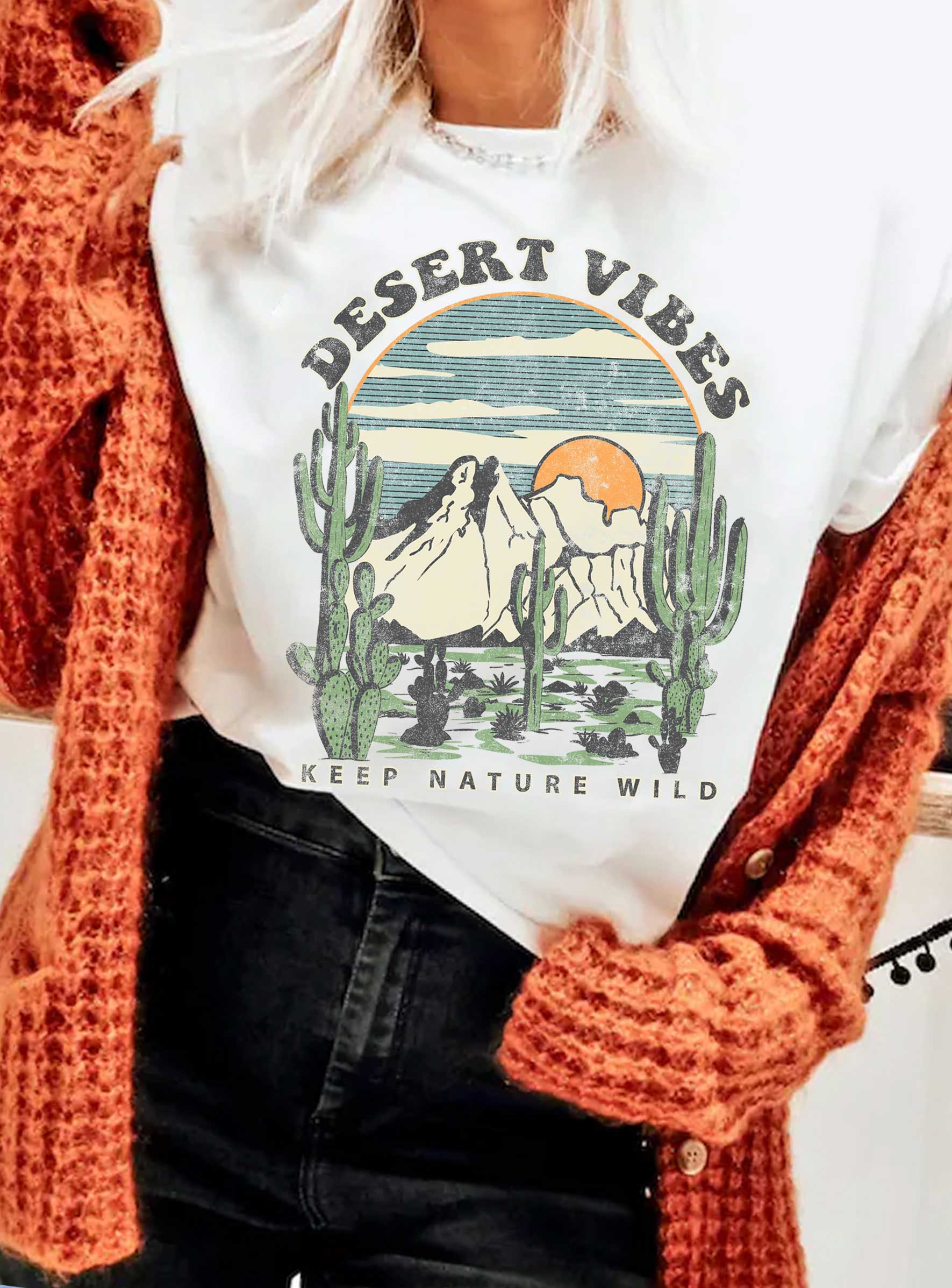 Desert Vibes Cactus Graphic T-Shirt