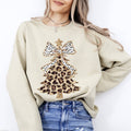 Leopard Print Christmas Tree, Dalmatian Bow Cute Sweatshirt