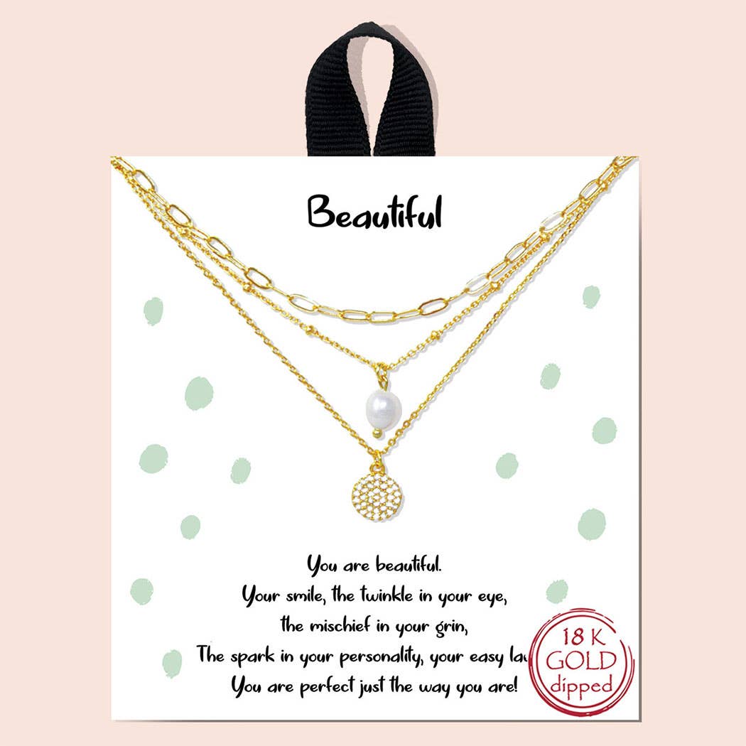 Gold-Dipped Layered Pearl Necklace - Triple Layered Chain