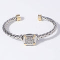 Tow-Tone Square Cz Braided Cuff Bangle Bracelet