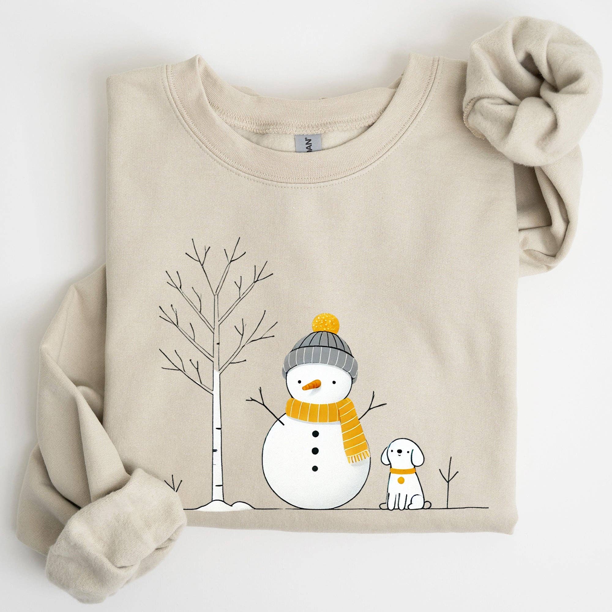 Snowman and Dog, Cute, Winter Tree Christmas Snow Sweatshirt
