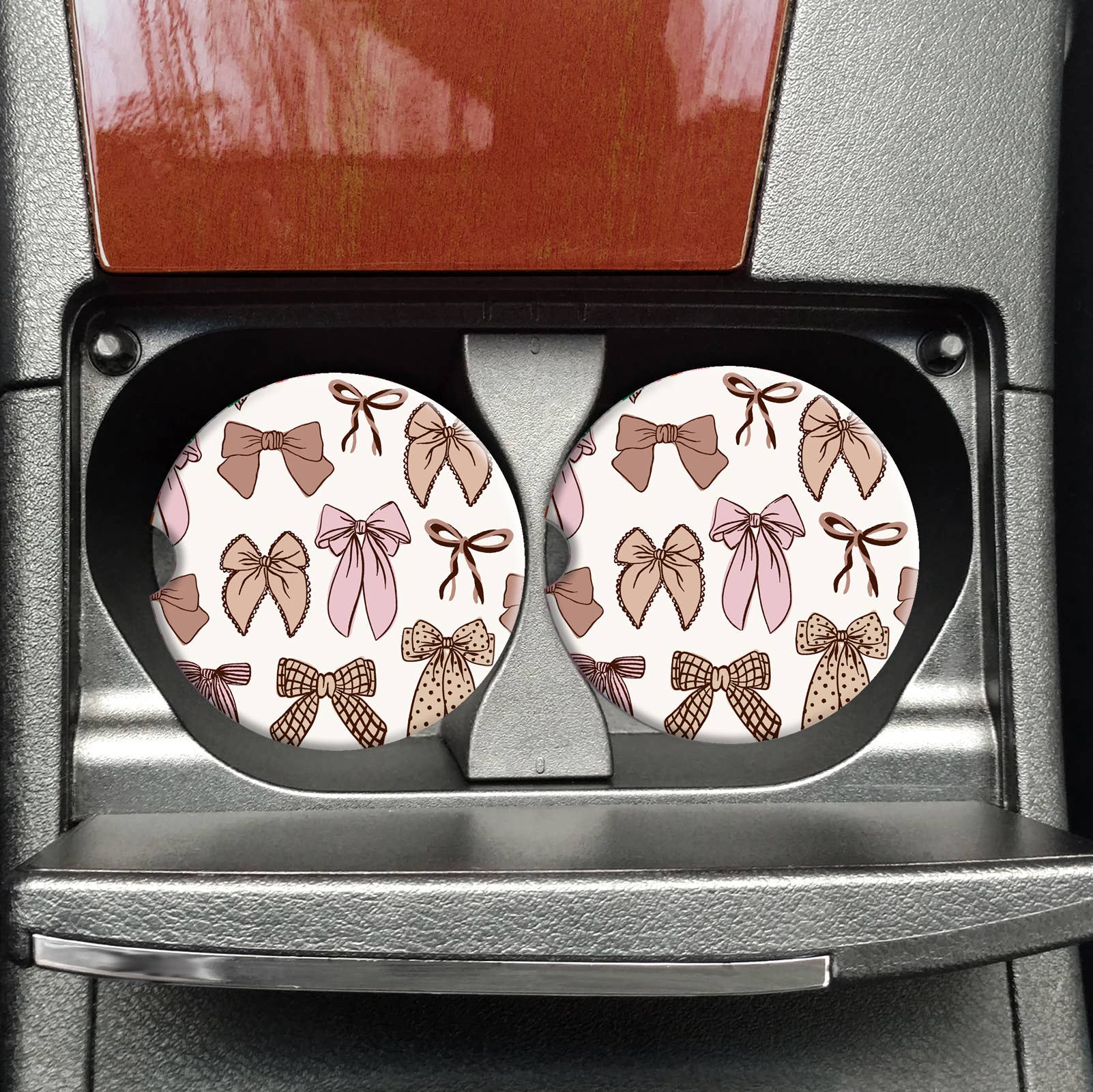 Fall Bow Coquette Car Coasters, Girly Car Coaster, Brown