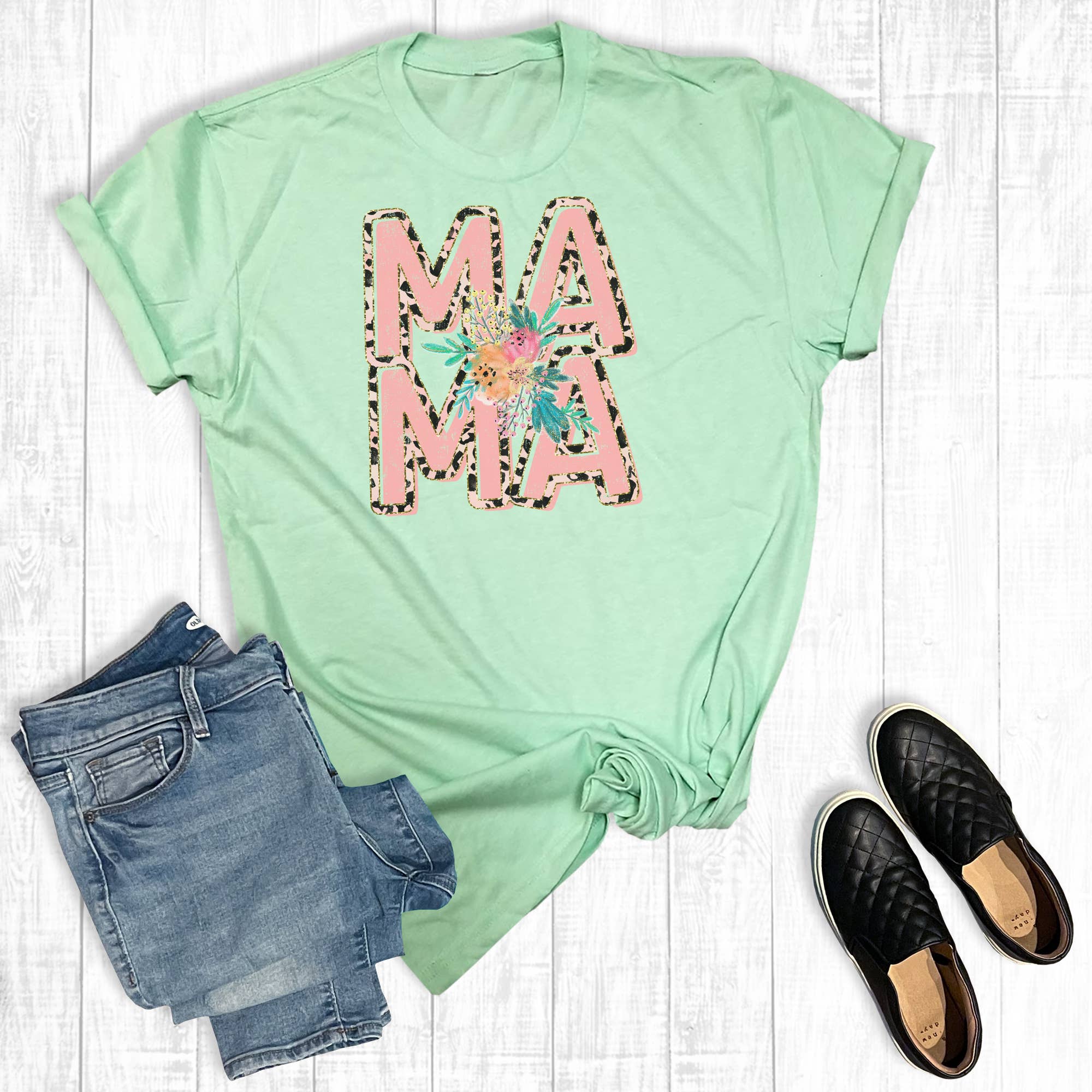 Leopard Mama Flowers Graphic Tee
