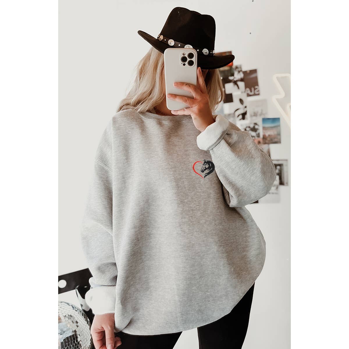 Horse Heart Embroidery Graphic Sweatshirts